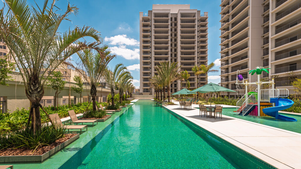 Piscina com raia de 50 m do VERDANT Parque Resort, foto do empreendimento concluído